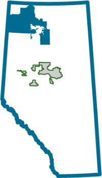 Map of Tolko's Northern Operating Area and Southern Operating Area within Alberta.