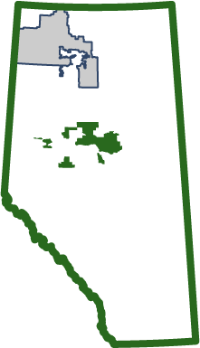 Map of Tolko's Northern Operating Area and Southern Operating Area within Alberta.